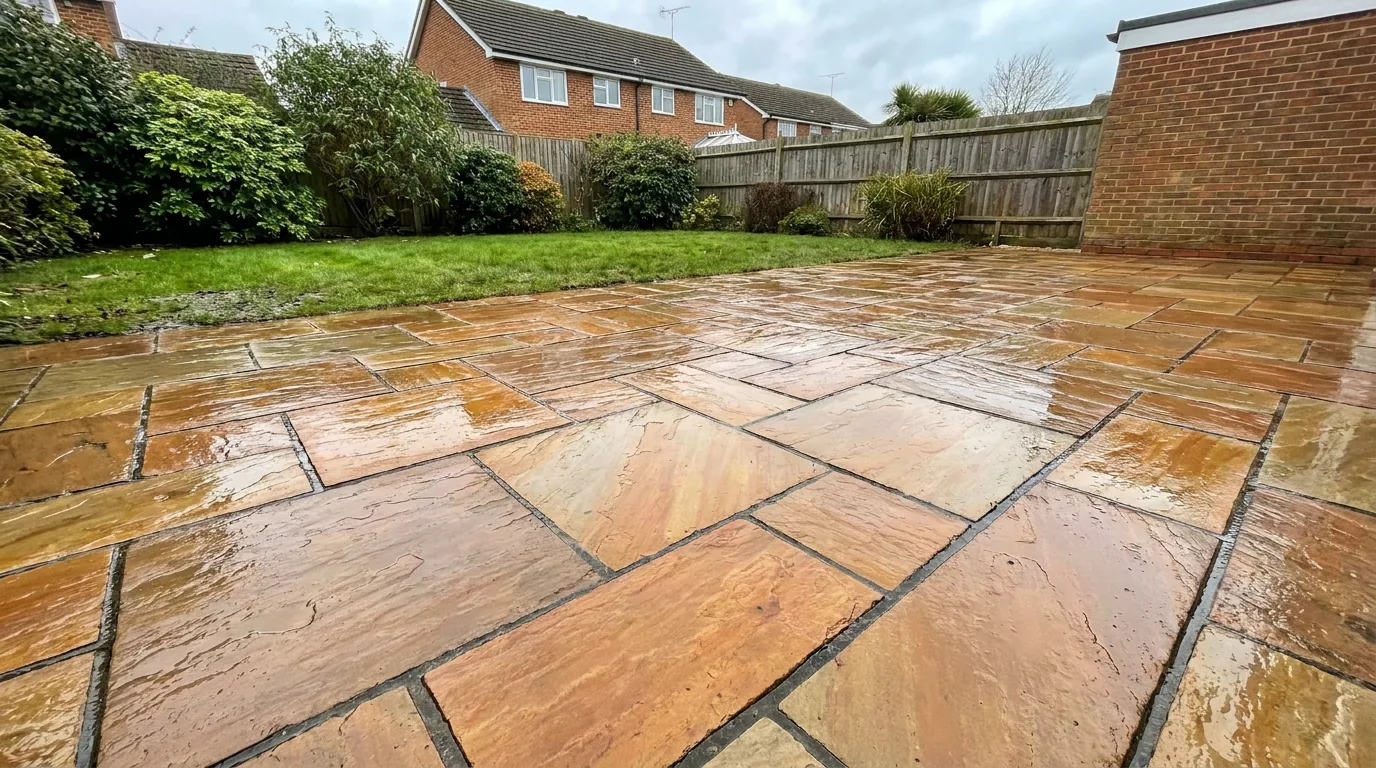 Sandstone patio after cleaning