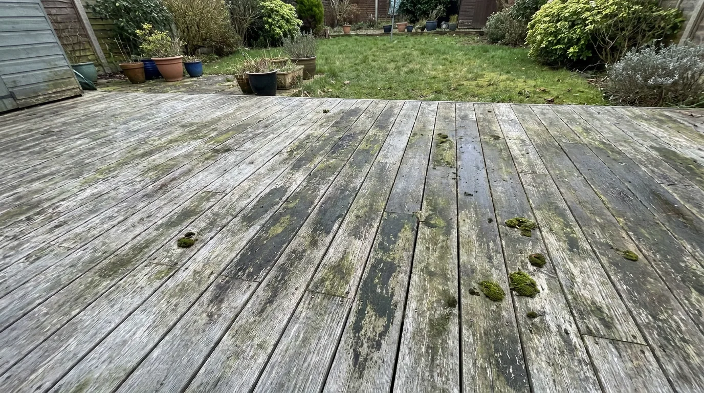 Garden decking before cleaning