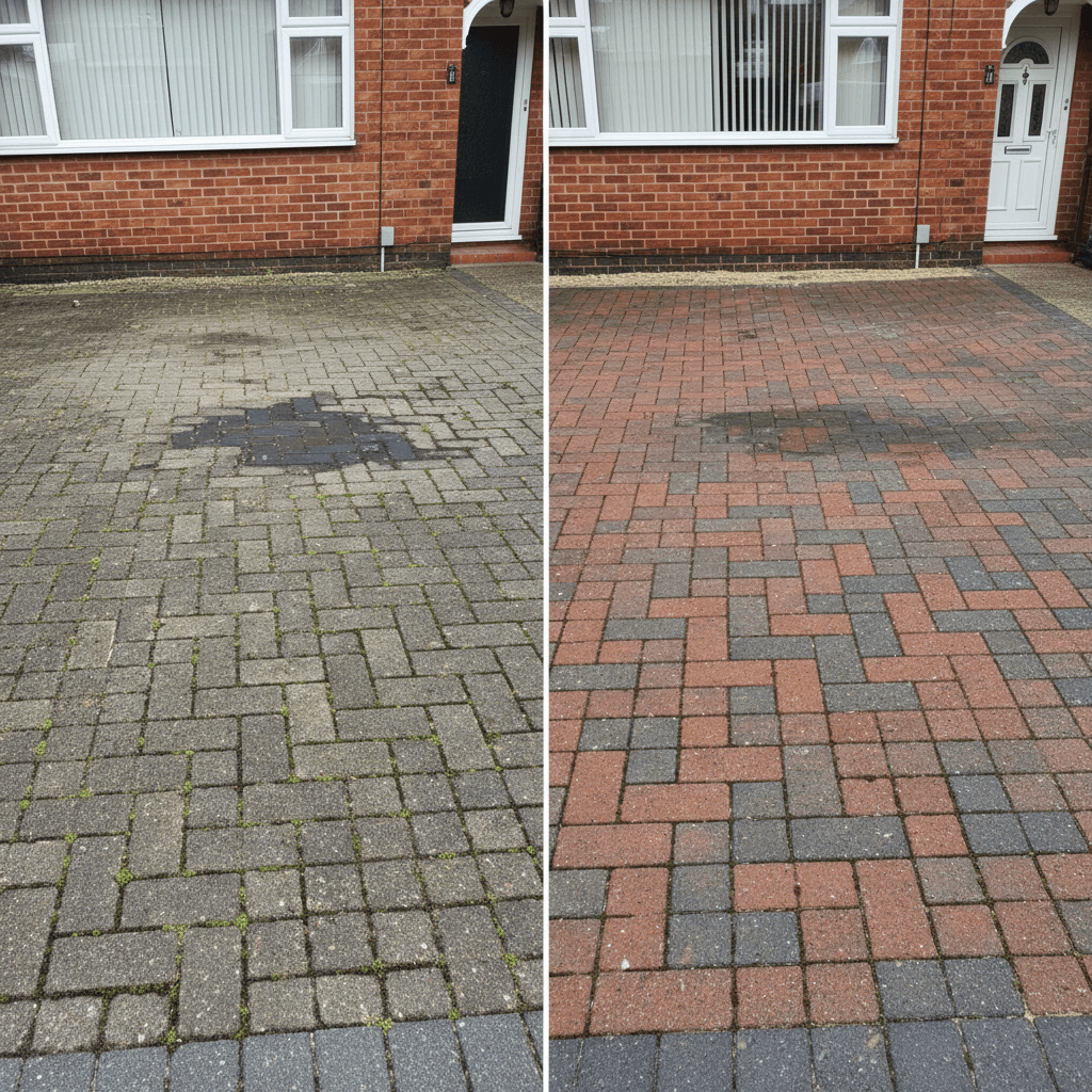 Driveway cleaning before and after - Redhill, Surrey