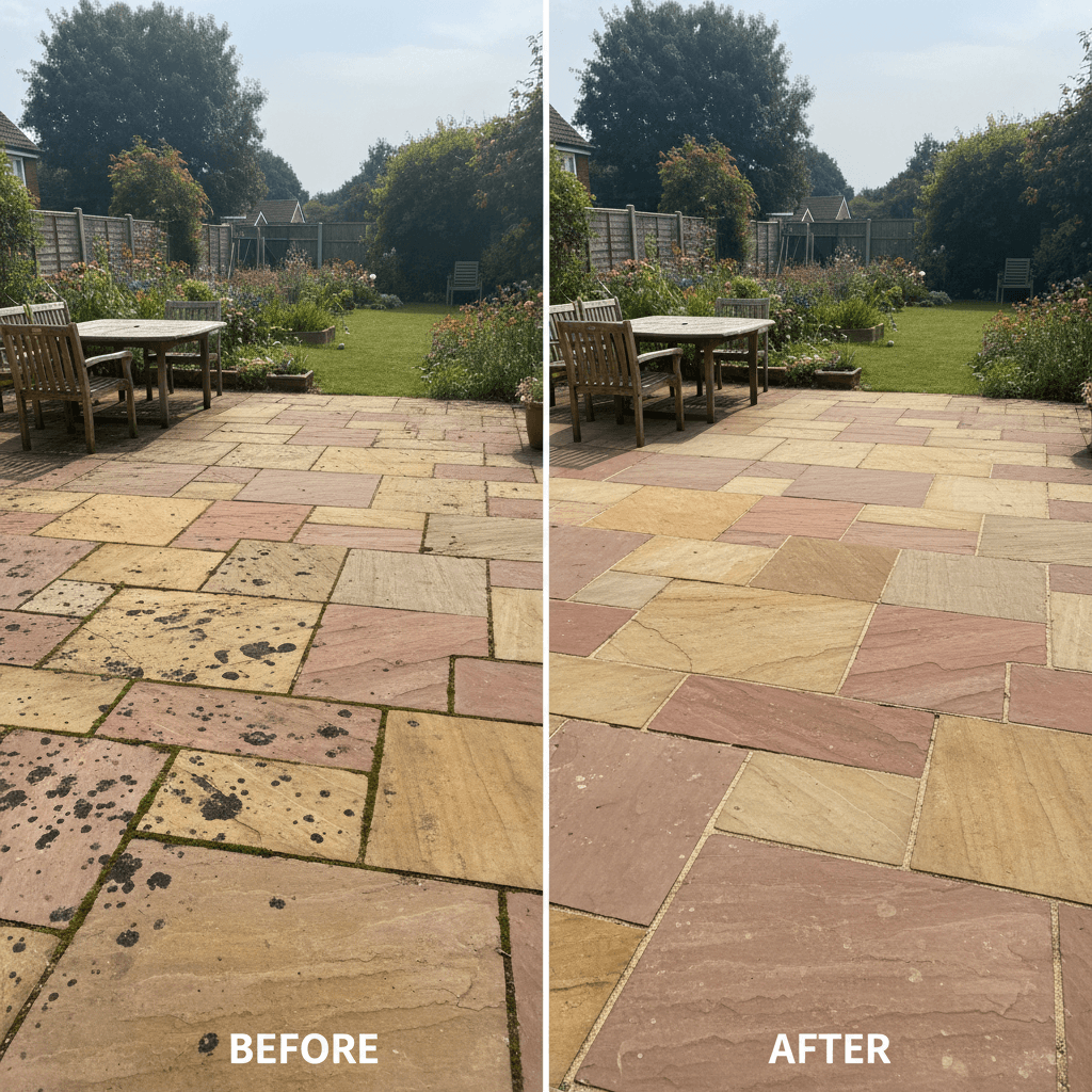Patio cleaning before and after - Reigate, Surrey