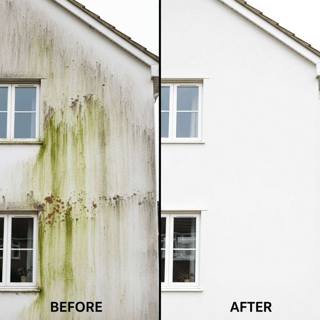 Render cleaning before and after comparison - Dorking, Surrey